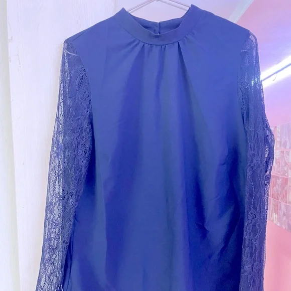 Dorothy Perkin Navy Blue top with net sleeves in size UK 14 - Picture 3 of 7